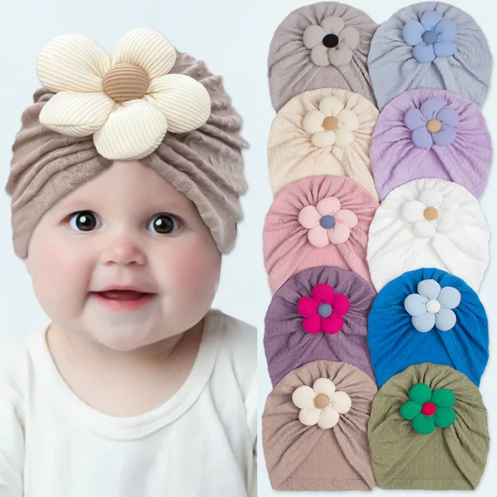 1PCS Antumn Winter Warm Flower Baby Girls Hat Newborn Beanie Kids Toddler Infant Turban Caps Hair Accessories Gifts