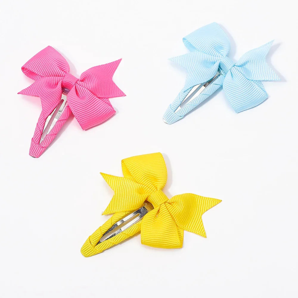 2Pcs/Lot Solid Color Bows Hair Clip For Kids Girls Ribbon Bowknot BB Clip Cute Baby Barrettes Hairpins Headwear Hair Accessories