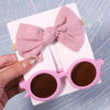 2Pcs/set Kids Summer Round Sunglasses Bows Headband Gift Sets Children Lovely Glasses Protection Hair Accessories for Girls
