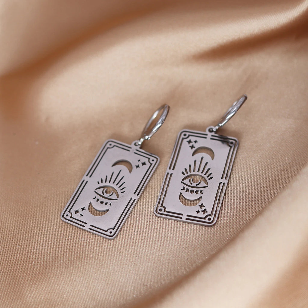 Stainless Steel Meditation Yoga Witch Hat Pendant Hoop Earrings Evil Eye Earrings For Women Girls Vintage Jewelry Birthday Gift