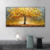 Abstract Golden Tree Prints Oil Painting on Canvas Yellow Life Tree Wall Art Modern Lucky Money Tree Canvas Poster Home Decor