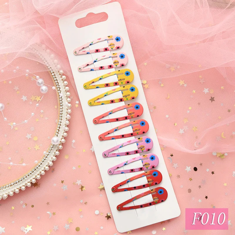 10PCS Cartoon Cute High Quality Printing Snap Hair Clips For Kids Solid Matel Hairpins Girls Hair Accessories Clips