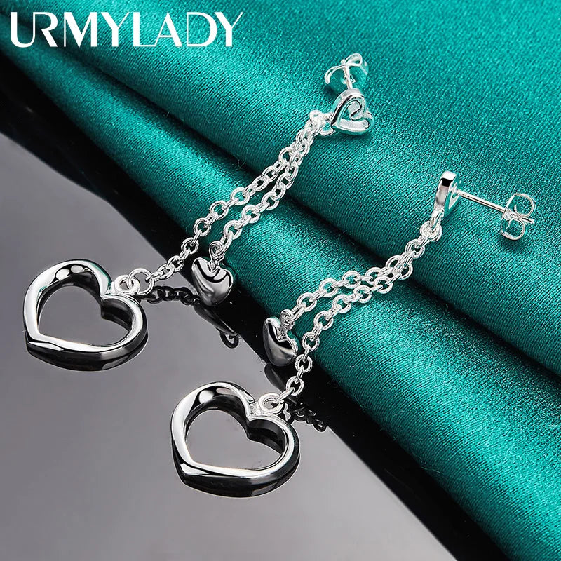 URMYLADY 925 Sterling Silver Hollow Solid Heart Earrings Eardrop For Women Charm Wedding Fashion Engagement Jewelry