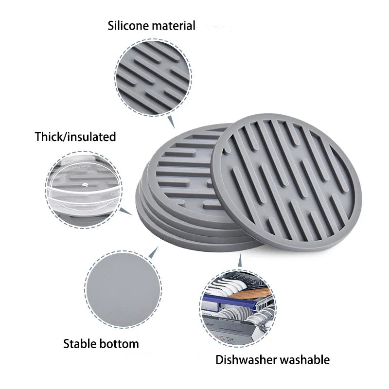 Food Grade Silicone Cup Coaster Tabletop Protection Slip Insulation Pad Glass Cup Mat Hot Drink Holder Home Kitchen Accessories