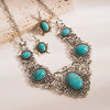 Bohemian Fashion Trends Necklace For Women Exaggeration Alloy Advanced Sense Temperament Vintage Turquoise Pattern Jewelry Set