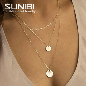 Separated Stainless Steel Layered Necklace for Women 3pcs/2pcs Pendant Choker Chain Necklace Set Fashion Jewelry Wholesale