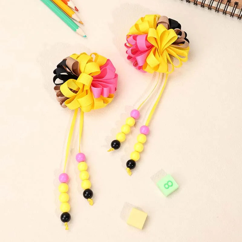 ncmama 2Pcs Ribbon Flower Hair Clips Back To School Hair Accessories Cute Teens Girls Tassel Pendant Hairpin Kids Headwear Gifts