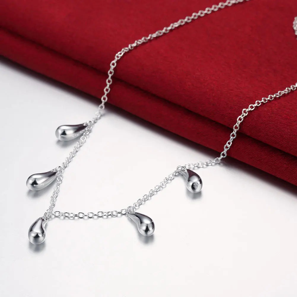 Pretty Party Wedding Jewelry Sets 925 Sterling Silver Fine Water Drop Rings Necklace For Woman Classic Fashion Christmas Gifts