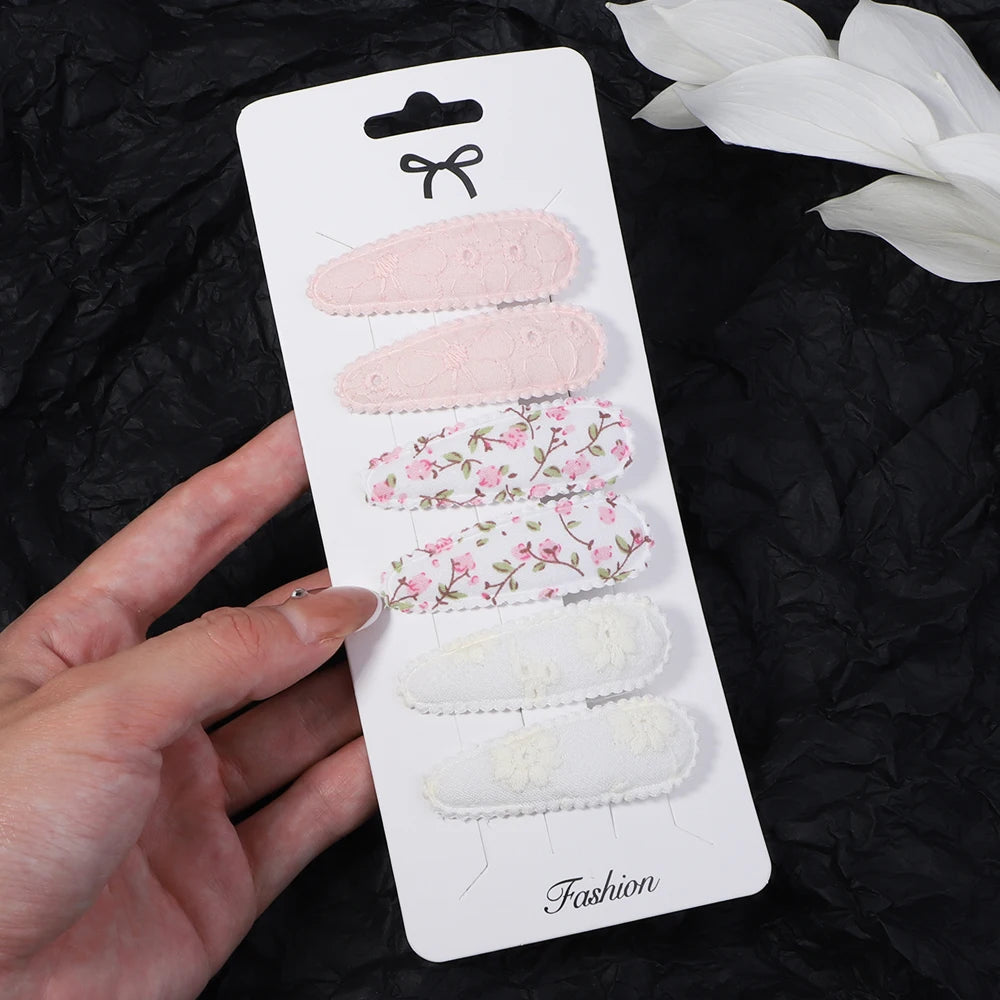 6/10Pcs Fashion Print Hairclips with Paper Jam Girl Waterdrop Broken Hair BB Clip Handmade Hairpin Headwear Kid Hair Accessories
