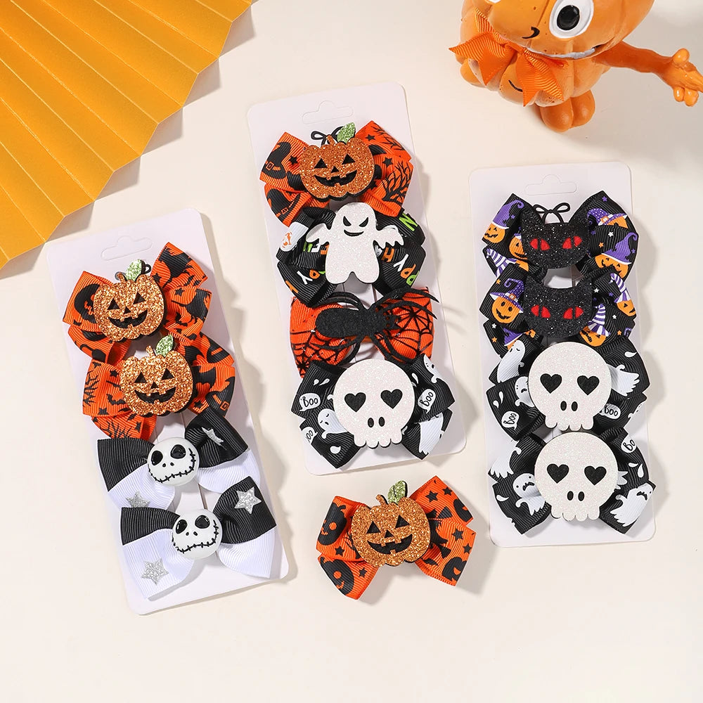 4PCS/Set Halloween Girl Hair Clips Ghost Skull Pumpkin Hairpin Festival Party Funny Baby Hair Accessories for Kid Hairclip Gift