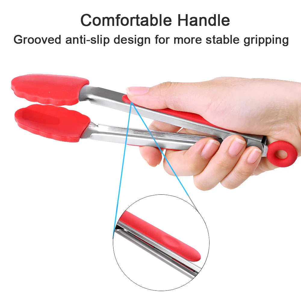 Food Tong Stainless Steel Kitchen Tongs Silicone Nylon Non-Slip Cooking Clip Clamp BBQ Salad Tools Grill Kitchen Accessories