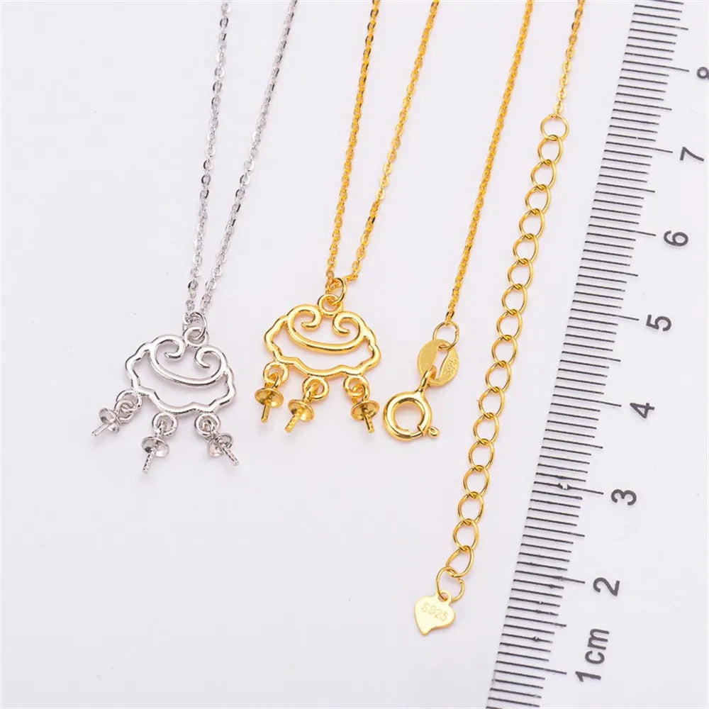 Diy pearl accessories s925 pure silver set chain empty todo bead pendant with silver chain women's 4 6mm round beads l018