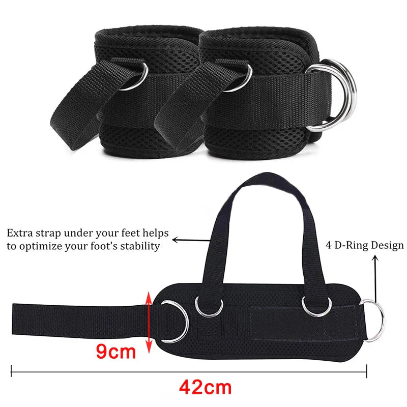 Gym Ankle Straps 4 D-Ring Adjustable Foot Support Cuffs Ankle Weight Leg Training Brace Support Leg Workouts Pulley With Buckle