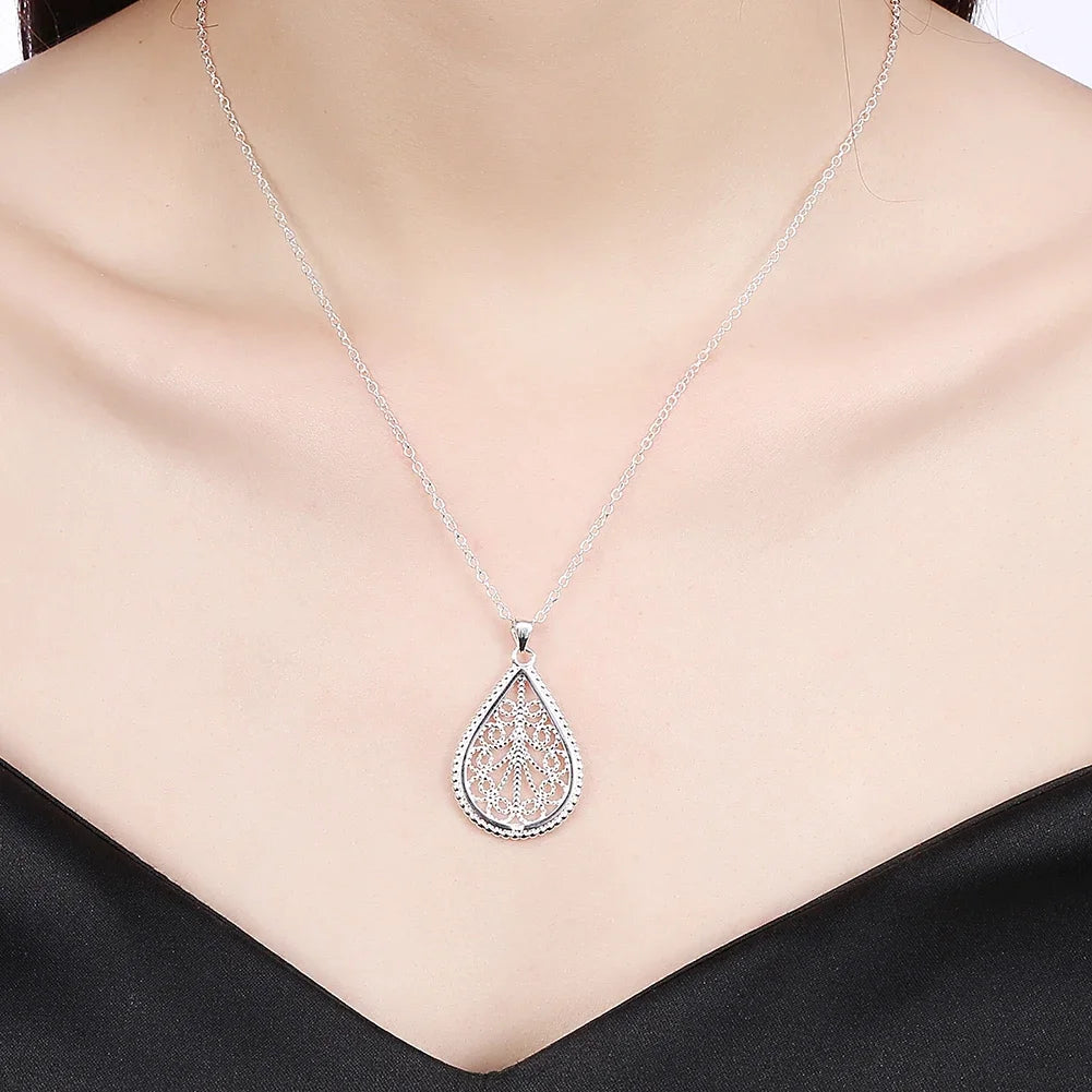 925 Sterling Silver classic water drop pattern Pendant Necklace earrings For Women fashion designer party wedding Jewelry set