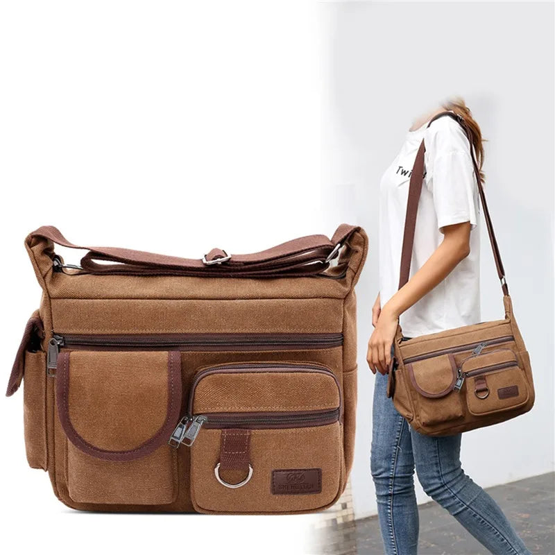 Canvas Messenger Bag For Men Water Resistant Waxed Crossbody Bags Briefcase Padded Shoulder Bag Handbag Hot Sell Newest