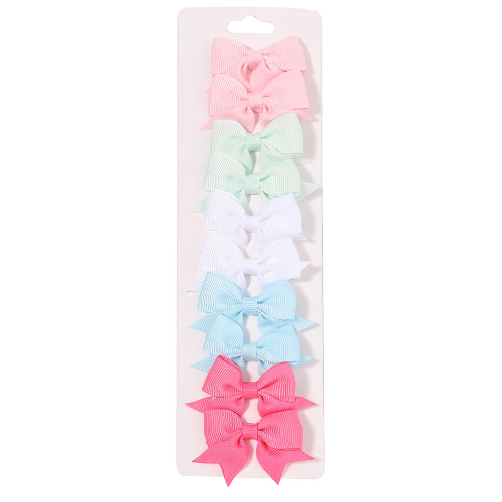 10Pcs/Set Solid Color Kids Bows Hair Clips for Baby Girls Handmade Ribbon Bowknot Hairpin MiNi Barrettes Hair Accessories