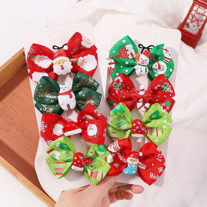 4Pcs/Set Baby Girls Christmas Snowman Bows Hair Clips for Kids Funny Ribbon Bowknot Hairpin Headwear Hair Accessories Gifts