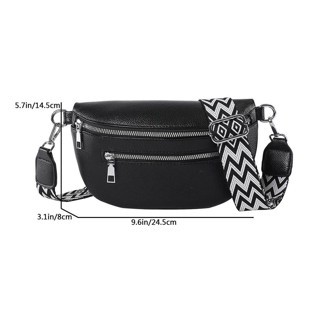 PU Leather Simple Shoulder Bag Women's Solid Bum Bag Multi-pocket Chest Bag Wide Strap Fashion Waist Bag Retro Street Fanny Pack