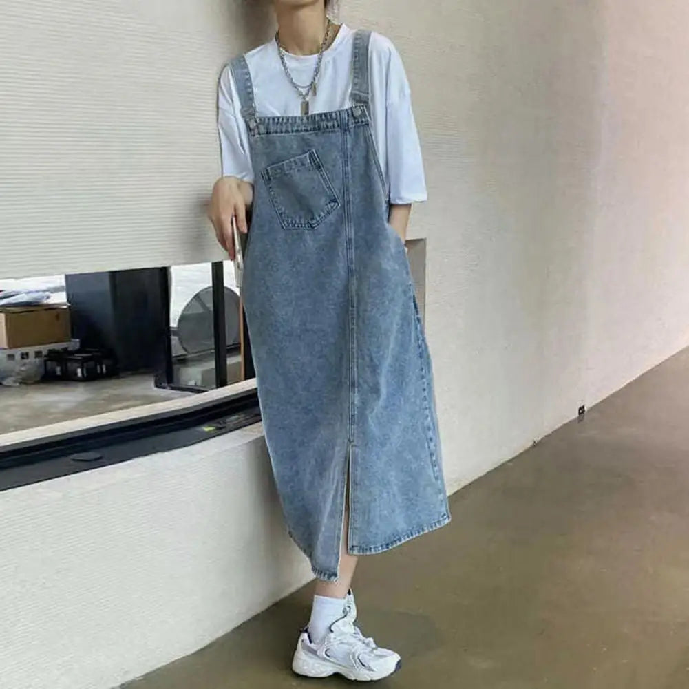 Spring Summer Denim Overall Dress Women Sleeveless Jeans Dresses Fashion Female Solid Slip Casual Loose Spaghetti Strap Dresses