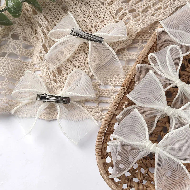 6Pcs White Lace Bow Hair Clips For Baby Girls Lovely Bowknot Hairpin Barrettes Kids Hairgrips Korean Headwear Hair Accessories