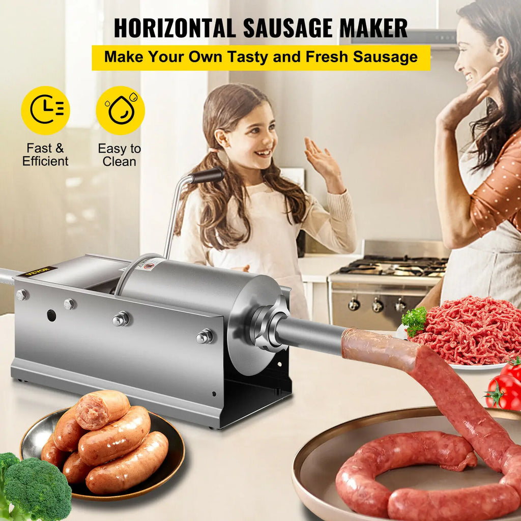 VEVOR 3L 5L 7L 7.8L Horizontal Sausage Stuffer Food Processors 5 Filling Nozzles Kitchen Accessories Home Appliance for Hot Dog