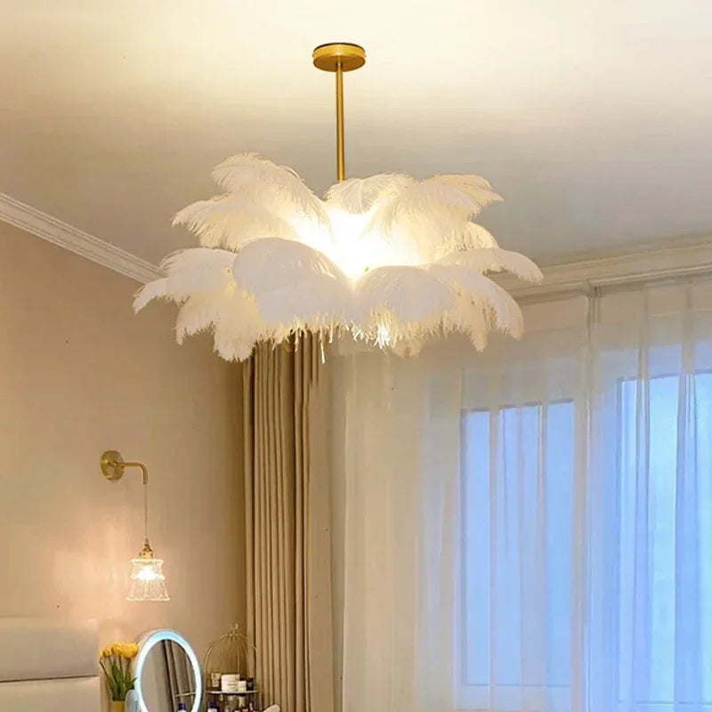 Nordic Ostrich Feather Lamp Led Pendant Lights Living Room Home Decor Bedroom Indoor Lighting Chandelier Hanging Light Fixture