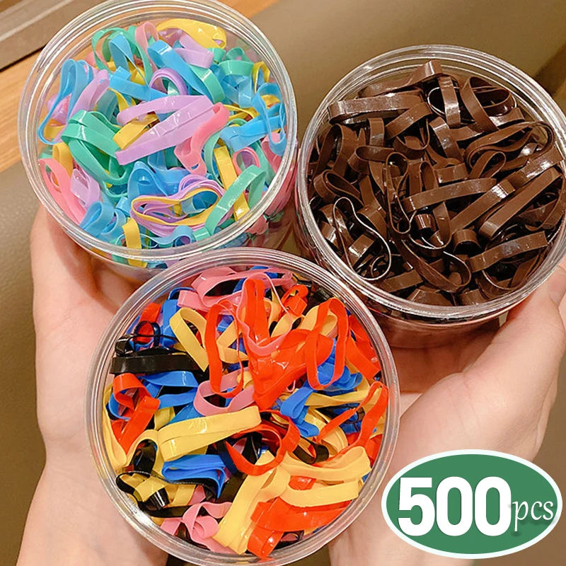 500Pcs/Box Colourful Rubber Ring Disposable Thick Elastic Hair Bands Ponytail Holder Rubber Band Scrunchies Kid Hair Accessories