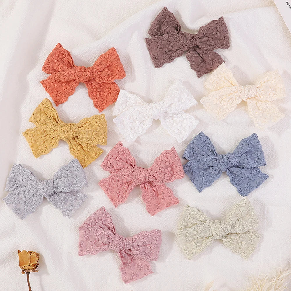 1pcs Embroidery Bowknot Safe Hair Clips for Girls Boutique Bows Hairpins Cute Barrettes Headwear Kids Baby Hair Accessories