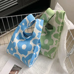 Load image into Gallery viewer, 1Pc Knitted Wrist Bag Women Bag Casual Shoulder Bag Tote Bag Flower Print Female Reusable Shopping Bags Woven Handbag Fashion
