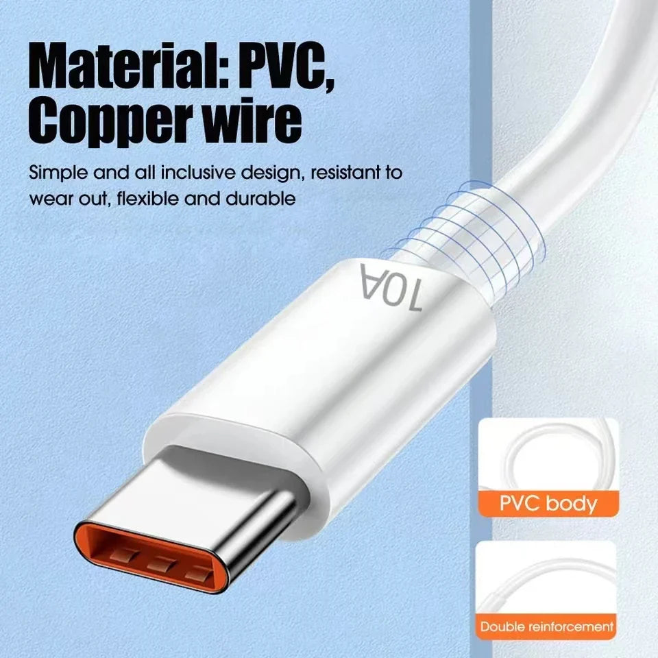 10A 120W With Cable Clip Super Fast Charging USB Type C Cable For Huawei P40 USB-C Data Cord for Xiaomi 14 Redmi13 12 Oneplus 11