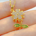 Load image into Gallery viewer, Fashionable and Versatile Micro-set Rotatable Sunflower Stainless Steel Necklace Creative Niche Design Pendant

