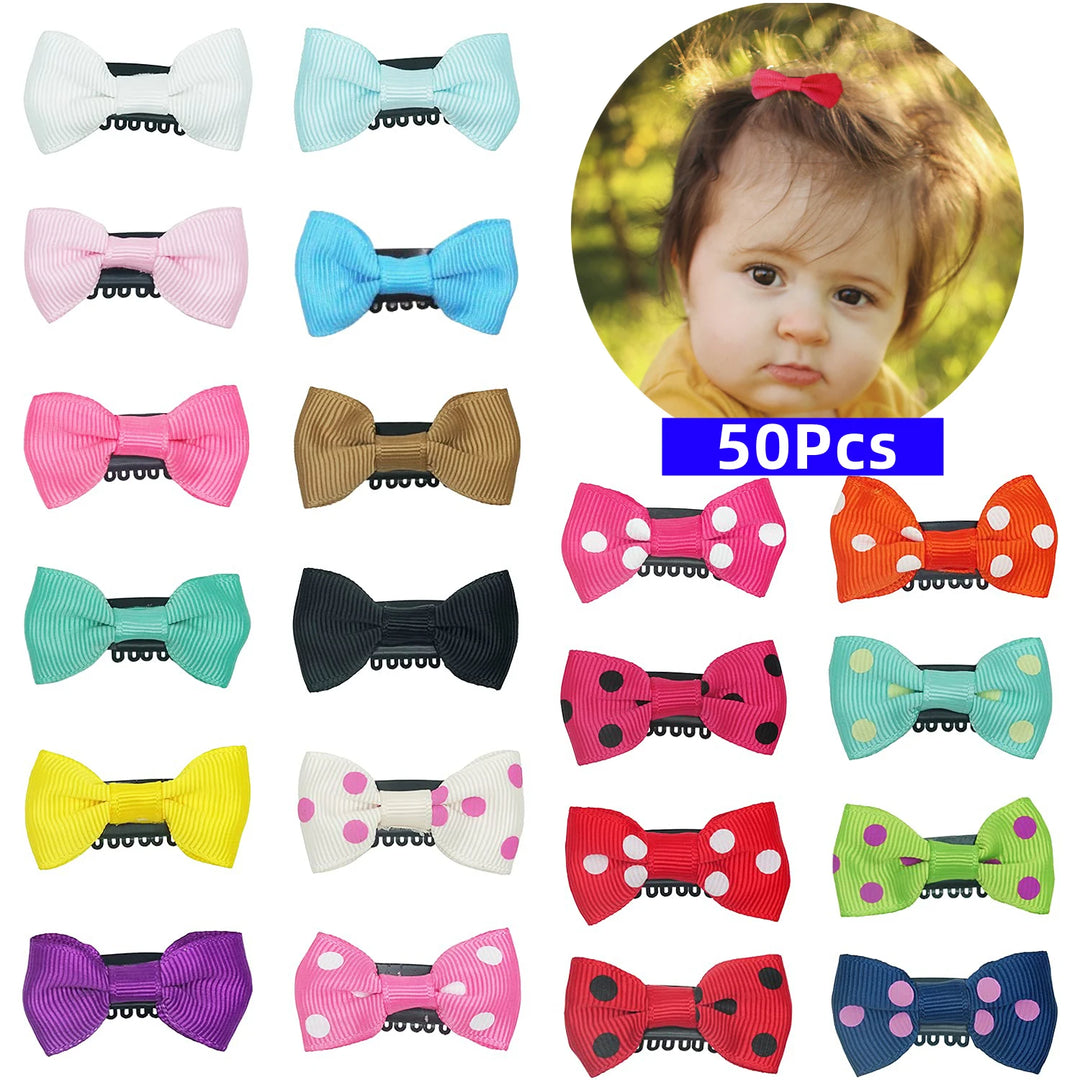 10-50Pcs/lot Candy Color Baby Mini Bow Hair Clips Safety Hair Pins Barrettes for Children Girls Kids Ribbon Hair Accessories