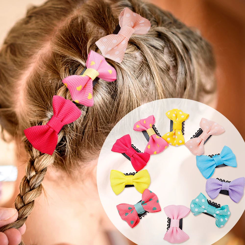 10-50Pcs/lot Candy Color Baby Mini Bow Hair Clips Safety Hair Pins Barrettes for Children Girls Kids Ribbon Hair Accessories