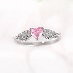 Load image into Gallery viewer, Huitan Chic Angel Wing Ring Female Engagement Jewelry Romantic Heart Pink Zirconia Finger Accessories Delicate Love Accessories
