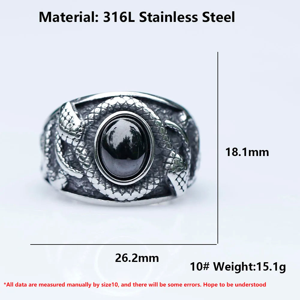 2022 NEW Men's 316L stainless-steel rings Vintage Snake with zircon for teens punk fashion animal Jewelry Gift