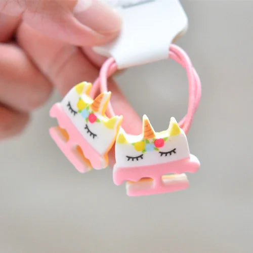 2PCS Cartoon Cute Rainbow White Horse Princess Headwear Kids Elastic Hair Bands Children Ropes Girls Accessories Baby Headdress