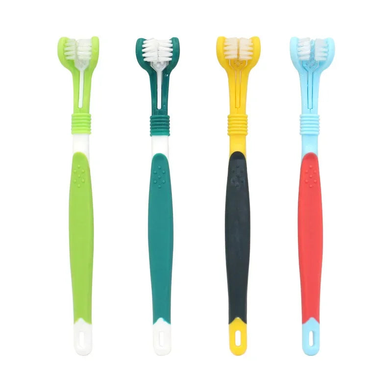 Three Sided Pet Toothbrush Three-Head Multi-angle Toothbrush Cleaning Dog Cat Brush Bad Breath Teeth Care Tool Dog Accessories