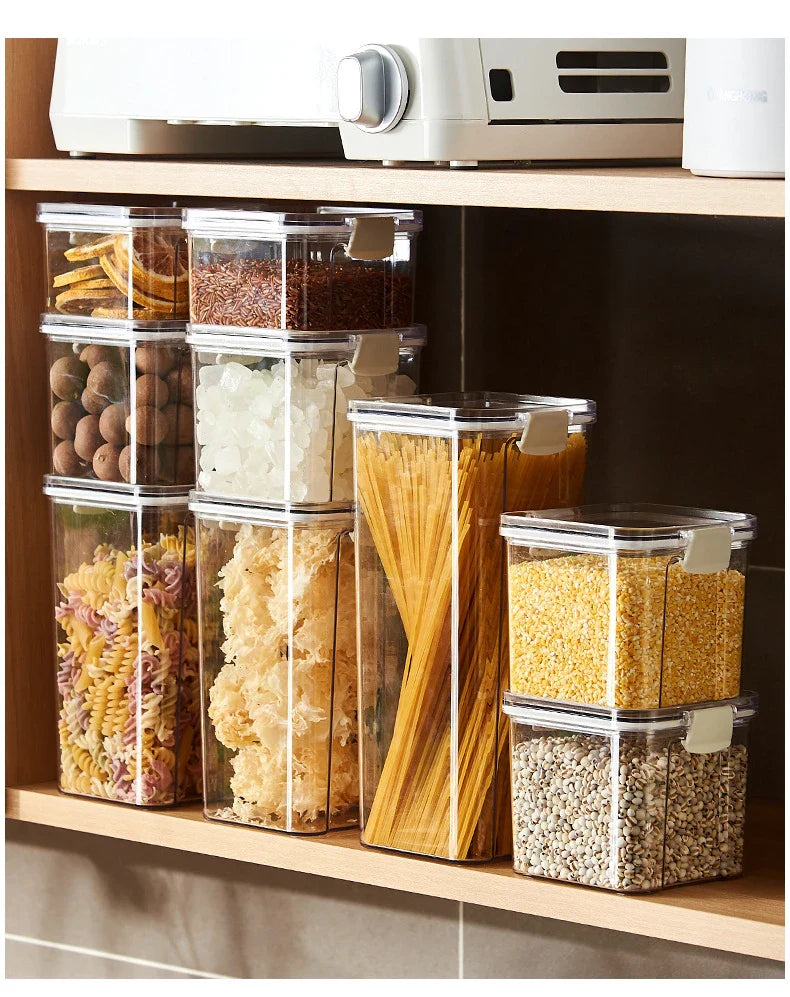 Airtight Plastic Food Storage Box, Cereal Candy Dry Jar with Lid, Refrigerator Storage Jar, Household Items, Kitchen Organizer