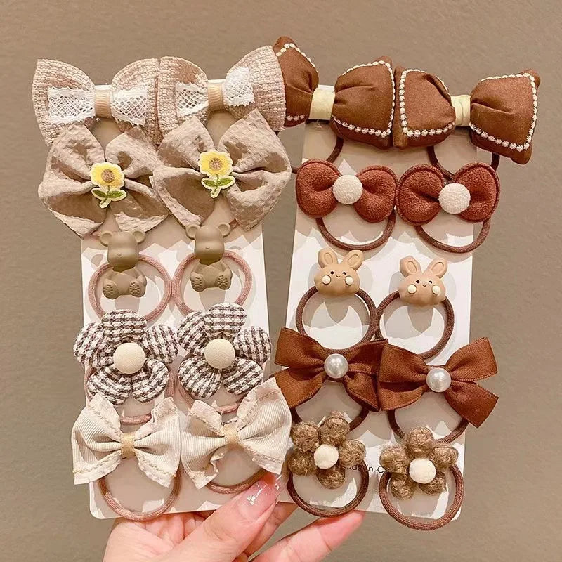 10Pcs Baby Girl Hairband Flower Bow Bunny Bear Kids Hair Accessories Spring Children Elastic Hair Bands Cute Princess Hair Tie