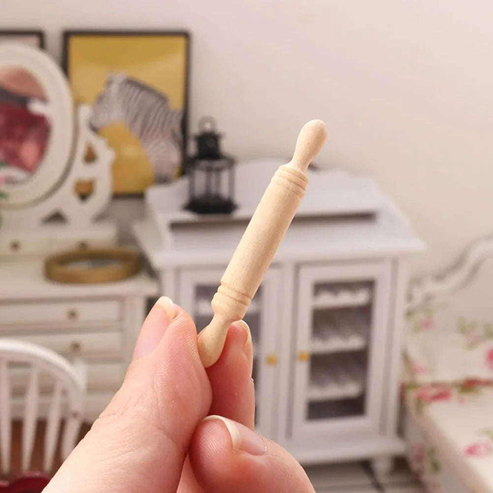 8 Pcs Shiwan Rolling Stick Home Decor Tiny Kid's Kitchen Tools Wooden Mini House Adornment Kitchenware Child Accessory Sticks