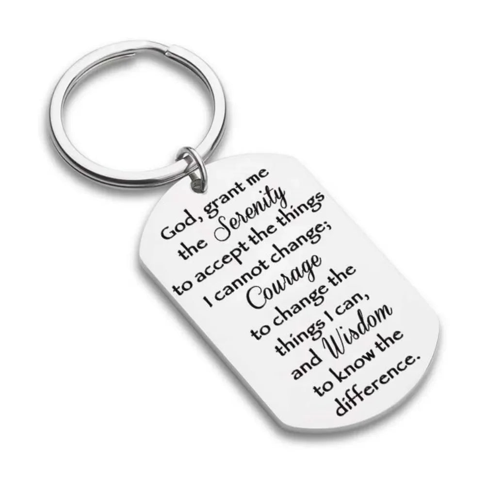 Christian Keychain Serenity Prayer Gift Sobriety Recovery Gifts AA Gift Religious Gift for Woman Men Teen Boy Girls Key Ring