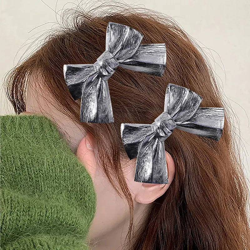 2Pcs Vintage Gold Sparkle Bow Hair Clips For Girls Cute Children Hairpins Handmade Barrettes Headwear Kids Hair Accessories