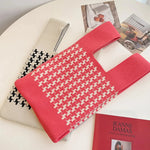 Load image into Gallery viewer, Handmade Knit Handbag Women Mini Knot Wrist-bag Female Casual Color Wide Stripe Plaid Tote Bag Student Reusable Shopping Bag
