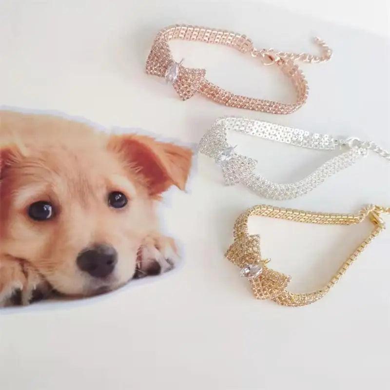 Bow-knot Necklace Jewelry Rhinestone For Small Animals Cute Creative Pet Accessories Cat Necklace Collar Adjustable Luxury