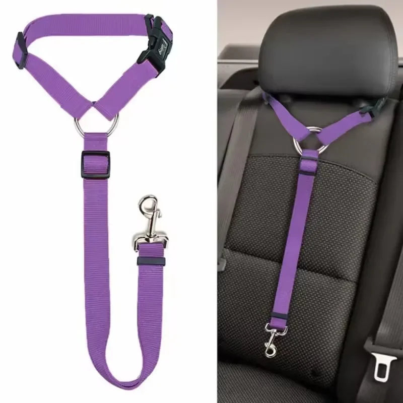 Solid Color Pet Safety 2-in-1 Pet Car Seat Belt Nylon Lead Belt Rear Seat Belt Adjustable Dog Harness Collar Pet Accessories