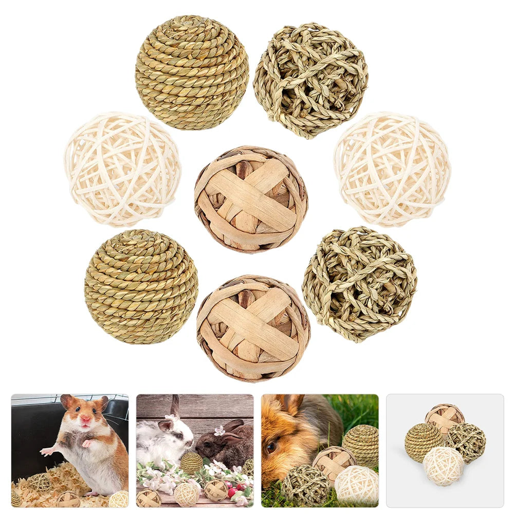 8 Pcs Rabbit Chew Toy Pet Molar Toys Hamster Feeding Treats Guinea Pig Cage Decor Accessories Bunny Balls Snack Small Parrot