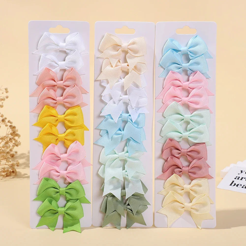 10Pcs/Set Cheer Bow Solid Ribbon Hair Clips Pin for Girl Handmade Bows Hairpin Barrettes Children Headwear Kids Hair Accessories
