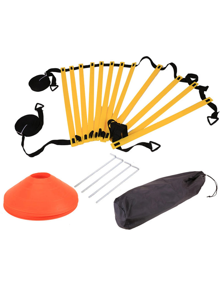 1Set Soccer Agility Training Equipment Set 12 Rung Agility Ladder 10 Disc Cones 4 Steel Stakes Soccer Speed Training Equipment