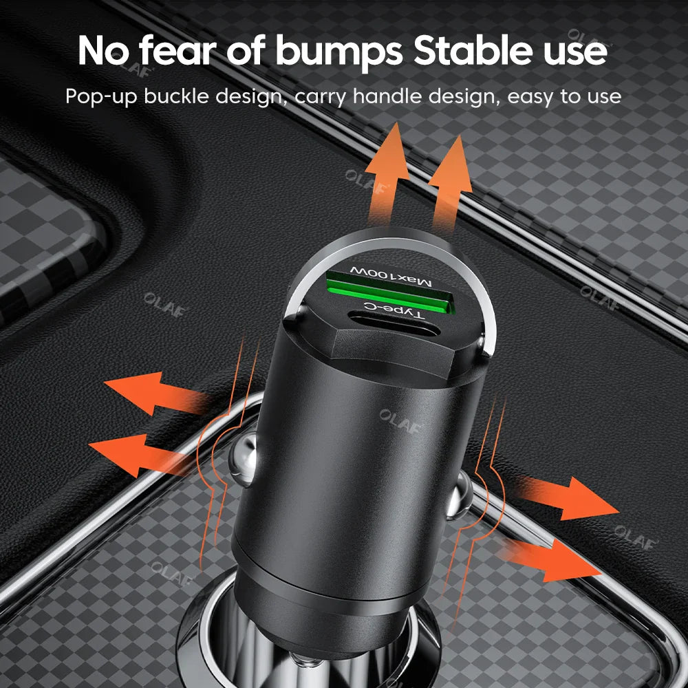 Crouch Mini Car Charger 100W QC3.0 Fast Charging Car USB Charger PD Type C Mobile Phone Charger For iphone Samsung Xiaomi Huawei