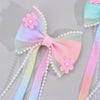 Sweet Pearl Long Tassel Hairpin Girls Satin Ribbon Hair Clip Barrettes Kids Party Hair Accessories Headwear Ponytail Clips